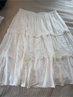 Hayden White Tiered Boho Cotton Maxi Skirt 1X